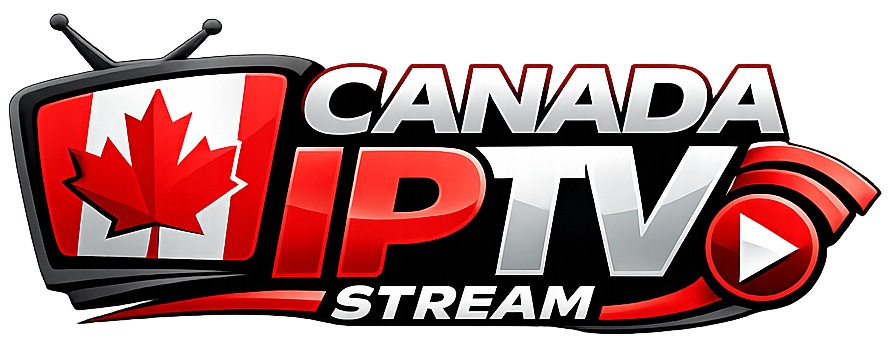 Canada IPTV Stream logo with a red maple leaf inside a TV screen and IPTV streaming icon on a transparent background.